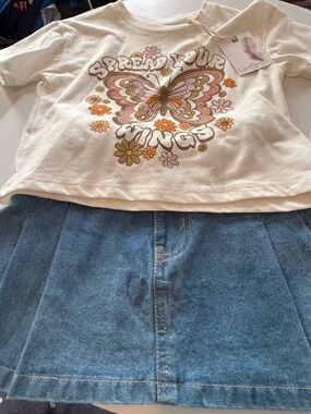 Jessica Simpson Kids Matching Set Cream Top with Denim Blue Skirt
